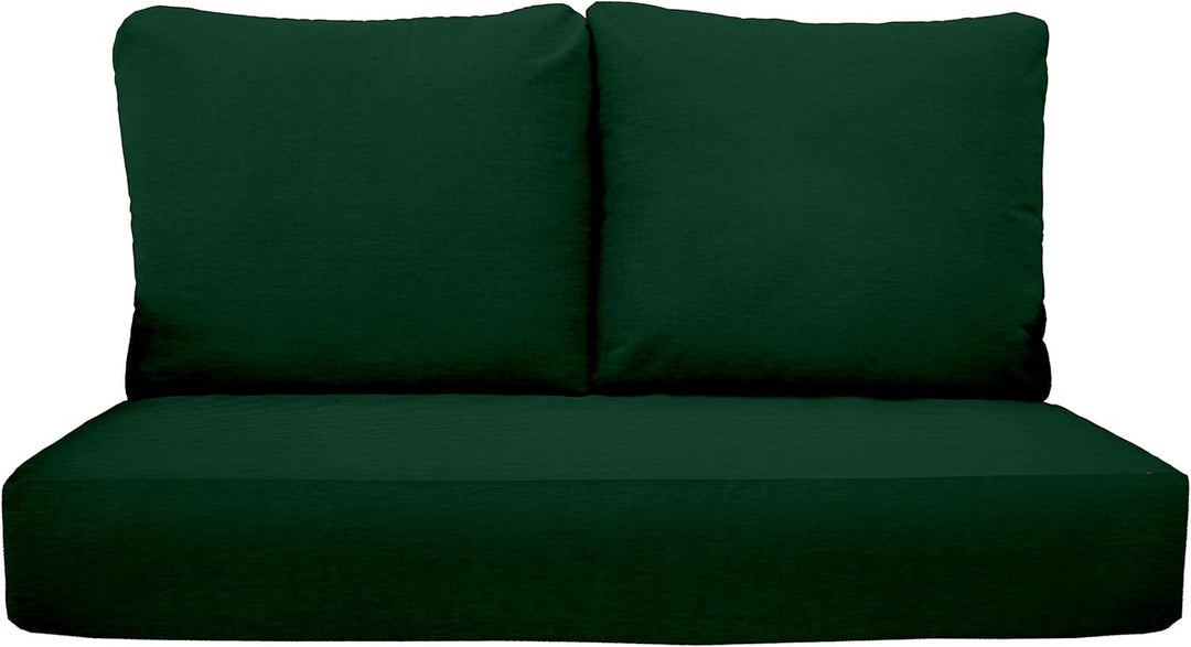 Deep Seating Loveseat Cushion Set with Pillow Backs | 1 Loveseat Cushion 46”W x 24”D x 5" & 2 Pillow Backs 25”W x 21”H | Hunter Green | SUMMER FLASH SALE - RSH Decor