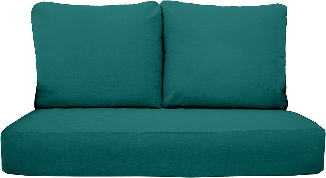 Deep Seating Loveseat Cushion Set with Pillow Backs | 1 Loveseat Cushion 46”W x 24”D x 5" & 2 Pillow Backs 25”W x 21”H | Peacock | SUMMER FLASH SALE - RSH Decor