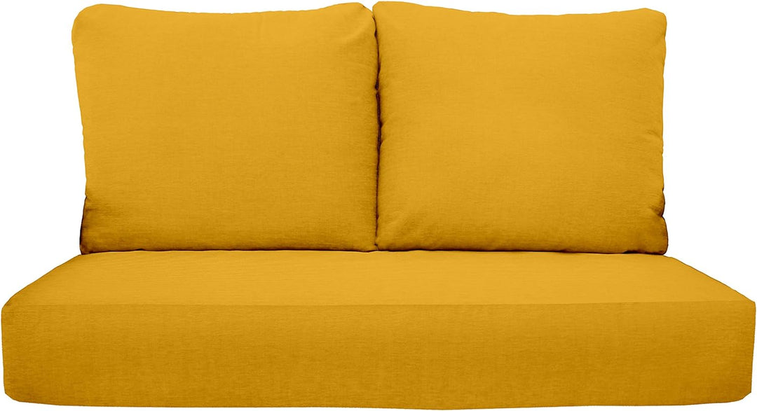 Deep Seating Loveseat Cushion Set with Pillow Backs | 1 Loveseat Cushion 46”W x 24”D x 5" & 2 Pillow Backs 25”W x 21”H | Yellow | SUMMER FLASH SALE - RSH Decor