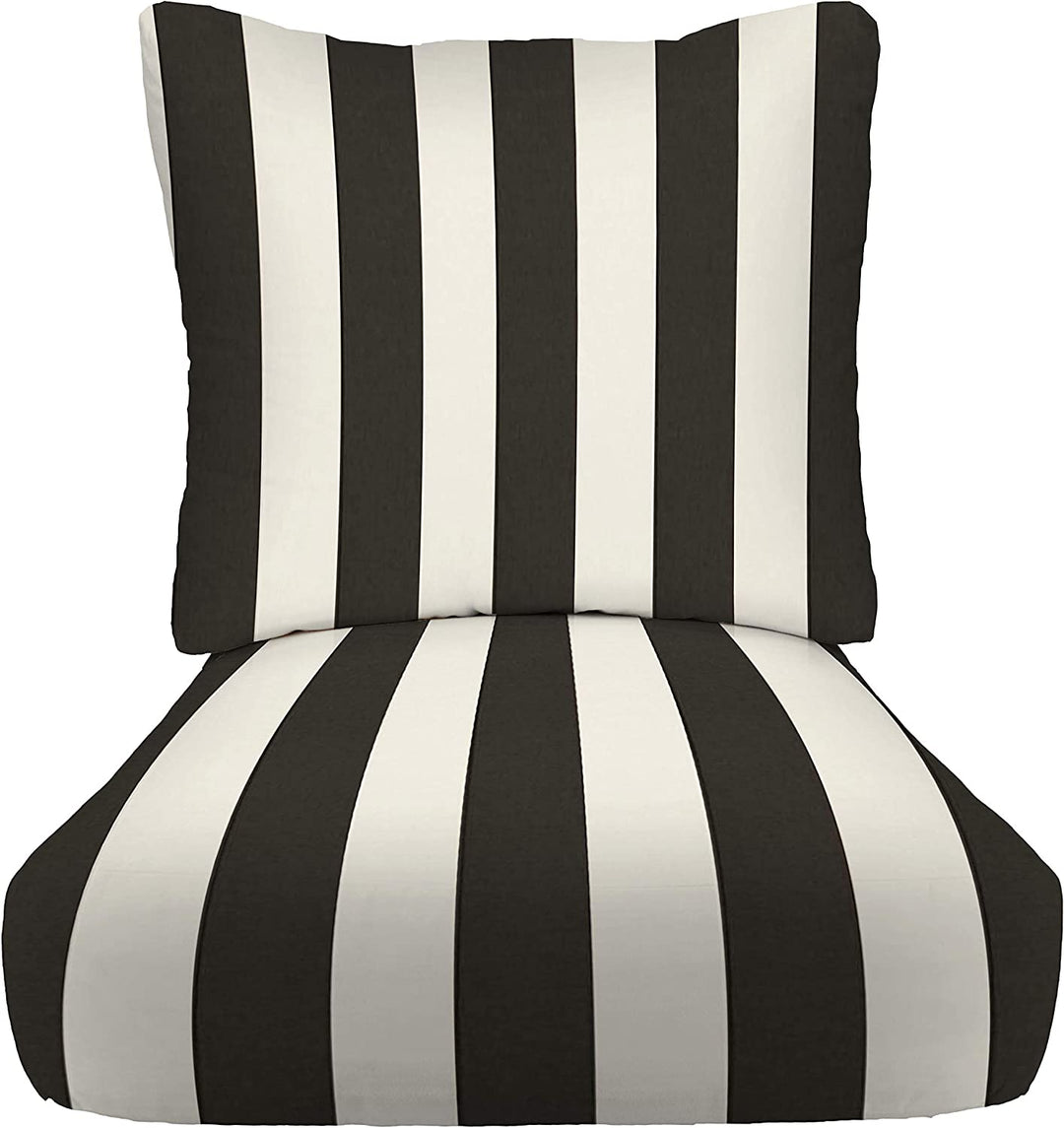 Deep Seating Pillow Back Chair Cushion Set | Seat 24” W x 27” D & Back 25” W x 21” H | Black & White Stripe | SUMMER FLASH SALE - RSH Decor