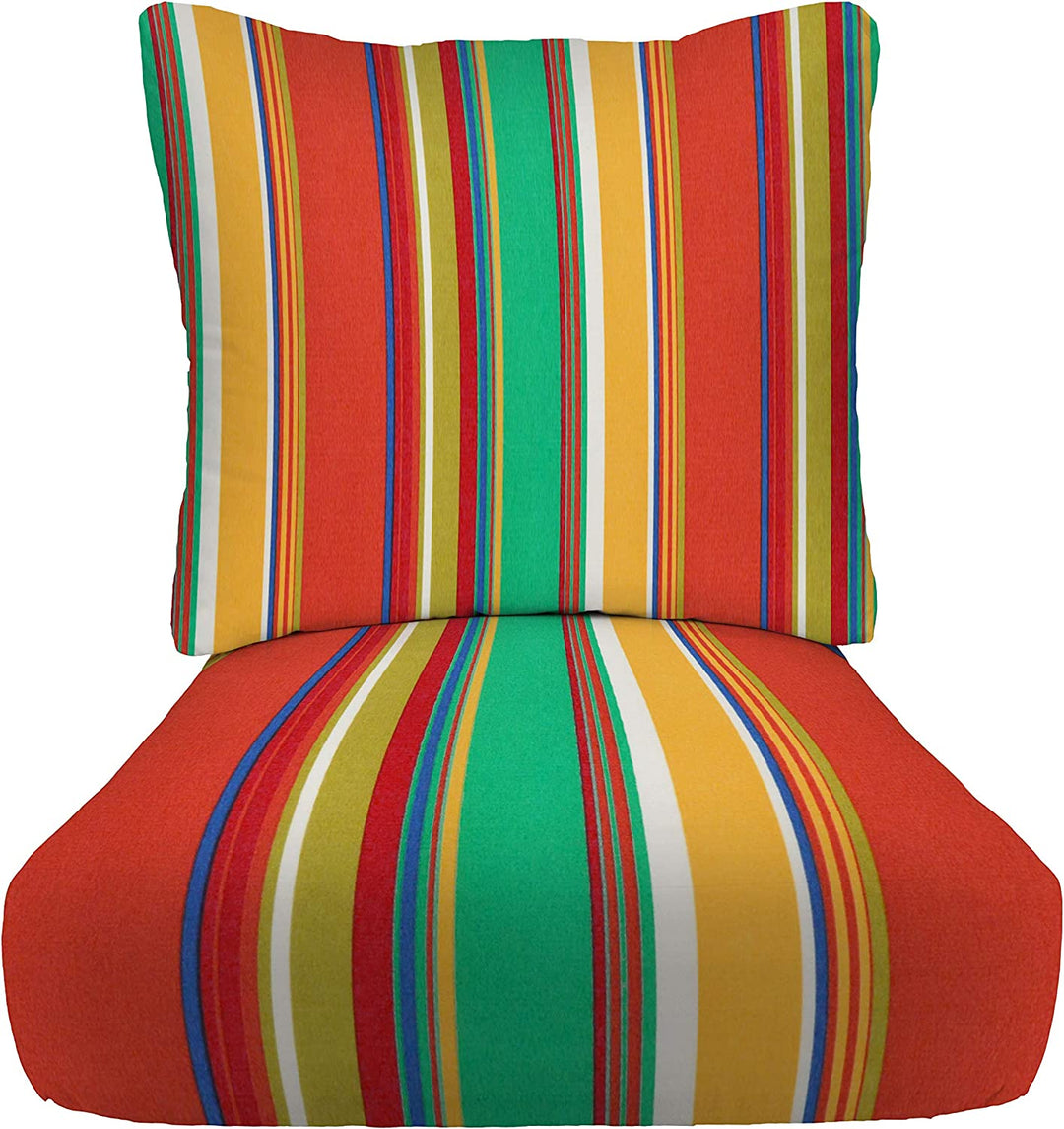 Deep Seating Pillow Back Chair Cushion Set | Seat 24” W x 27” D & Back 25” W x 21” H | Bright Colorful Stripe | SUMMER FLASH SALE - RSH Decor