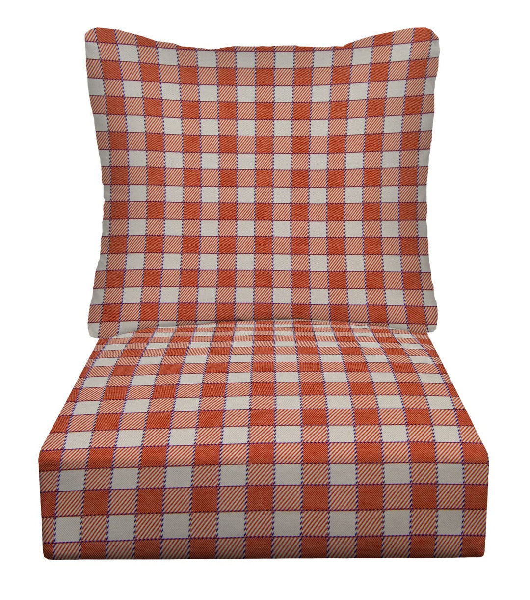 Deep Seating Pillow Back Chair Cushion Set | Sunbrella Performance Fabric | Sunbrella Encounter Orange Plaid - RSH Decor