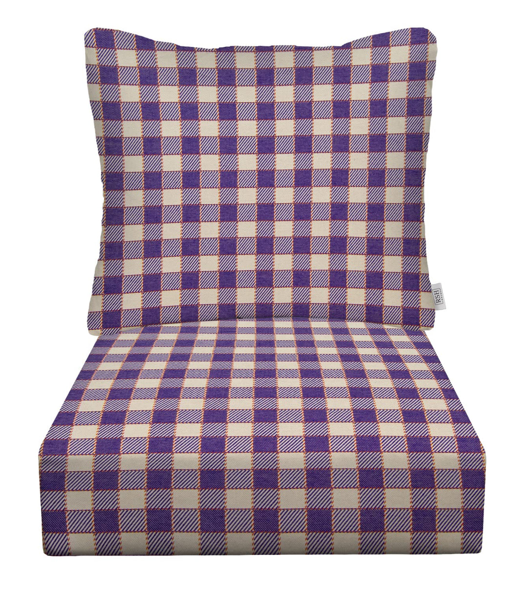 Deep Seating Pillow Back Chair Cushion Set | Sunbrella Performance Fabric | Sunbrella encounter Purple Plaid - RSH Decor