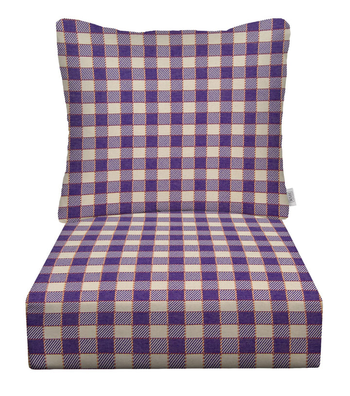 Deep Seating Pillow Back Chair Cushion Set | Sunbrella Performance Fabric | Sunbrella encounter Purple Plaid - RSH Decor