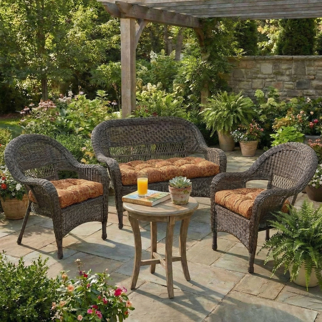 Designer Select Patterns 3 Piece Wicker Cushion Set - Wicker Loveseat Settee & 2 Matching Chair Cushions - RSH Decor