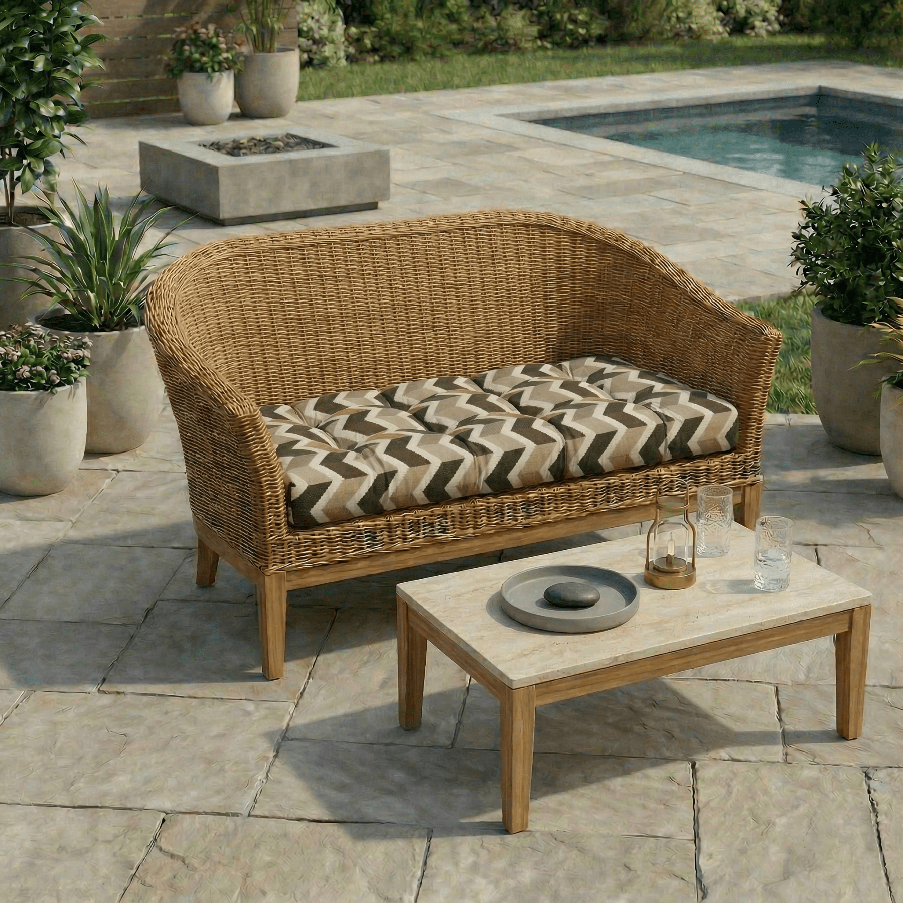 Designer Select Patterns Tufted Wicker Loveseat Cushion - RSH Decor