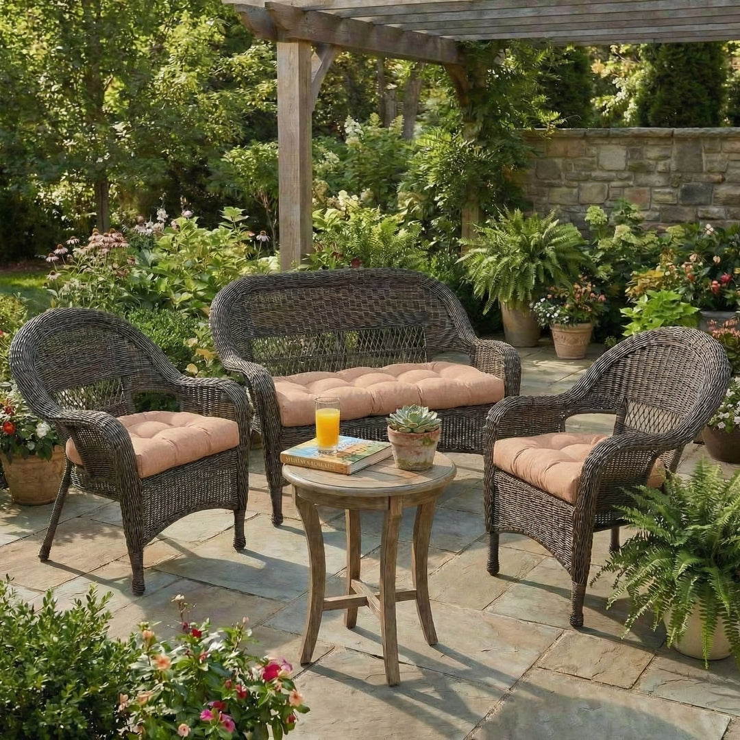Designer Select Solids 3 Piece Wicker Cushion Set - Wicker Loveseat Settee & 2 Matching Chair Cushions - RSH Decor