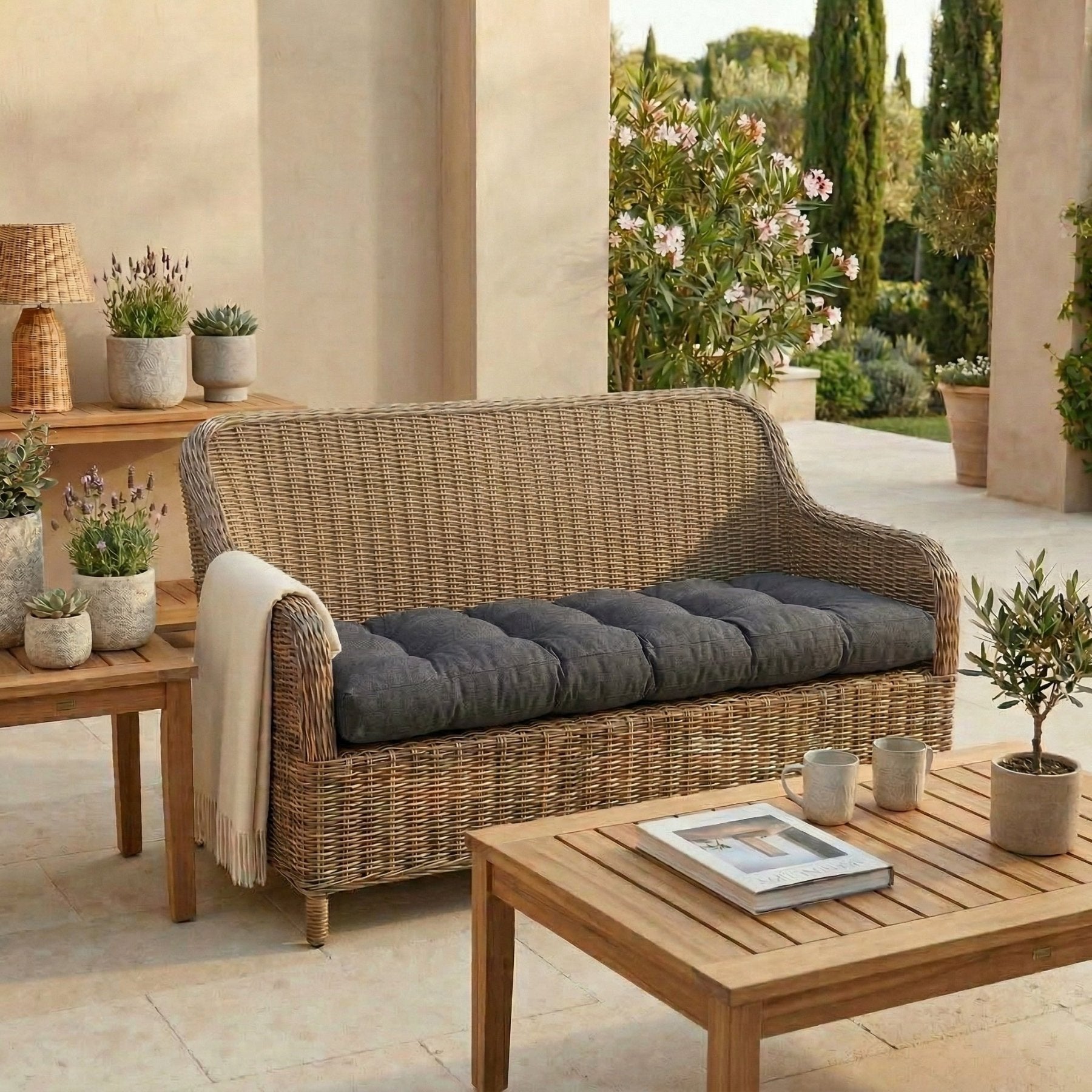 Designer Select Solids Tufted Wicker Loveseat Cushion - RSH Decor