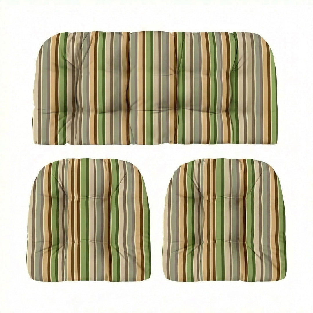 Designer Select Stripes 3 Piece Wicker Cushion Set - Wicker Loveseat Settee & 2 Matching Chair Cushions - RSH Decor