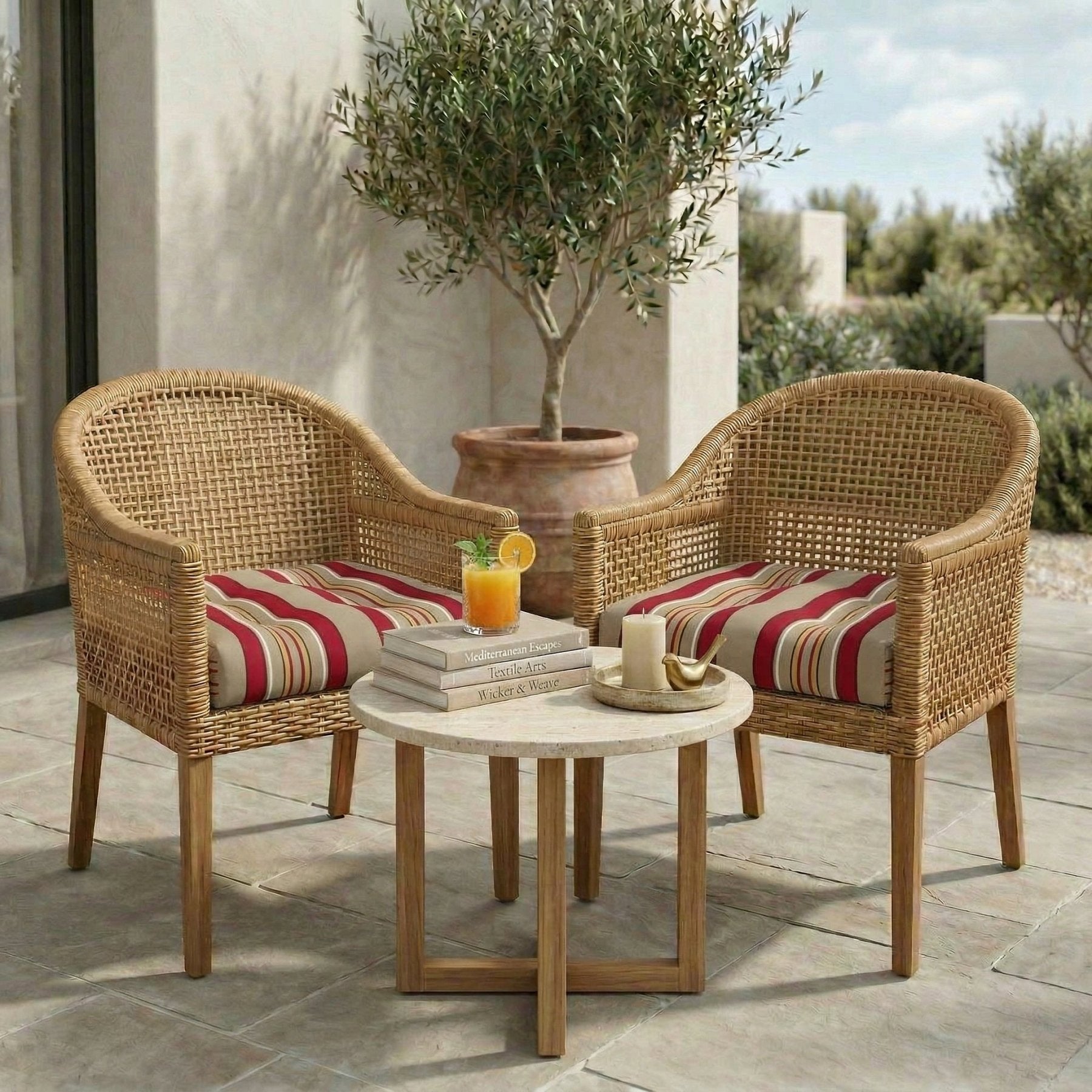 Designer Select Stripes Tufted U - Shape Wicker Seat Cushion - RSH Decor
