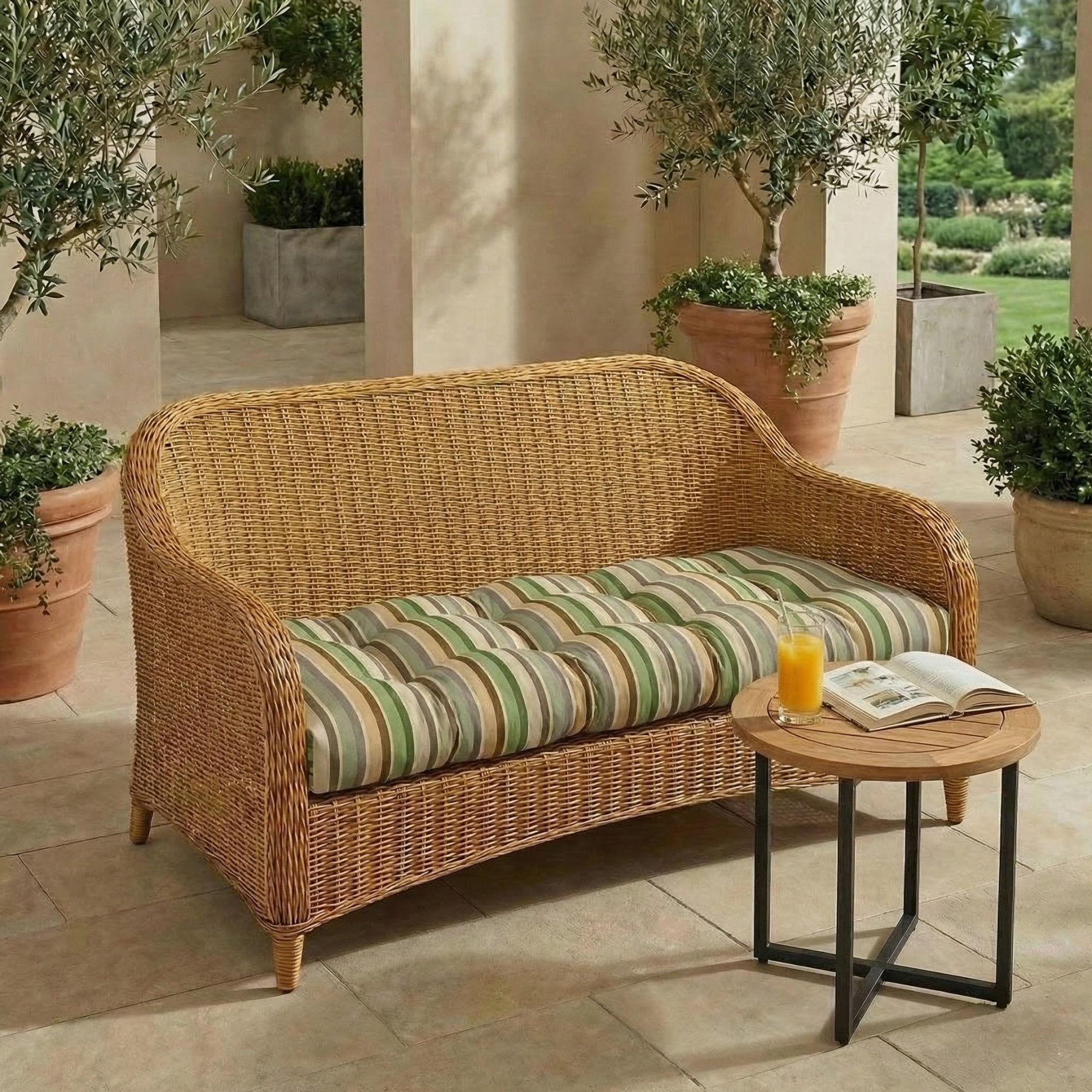 Designer Select Stripes Tufted Wicker Loveseat Cushion - RSH Decor