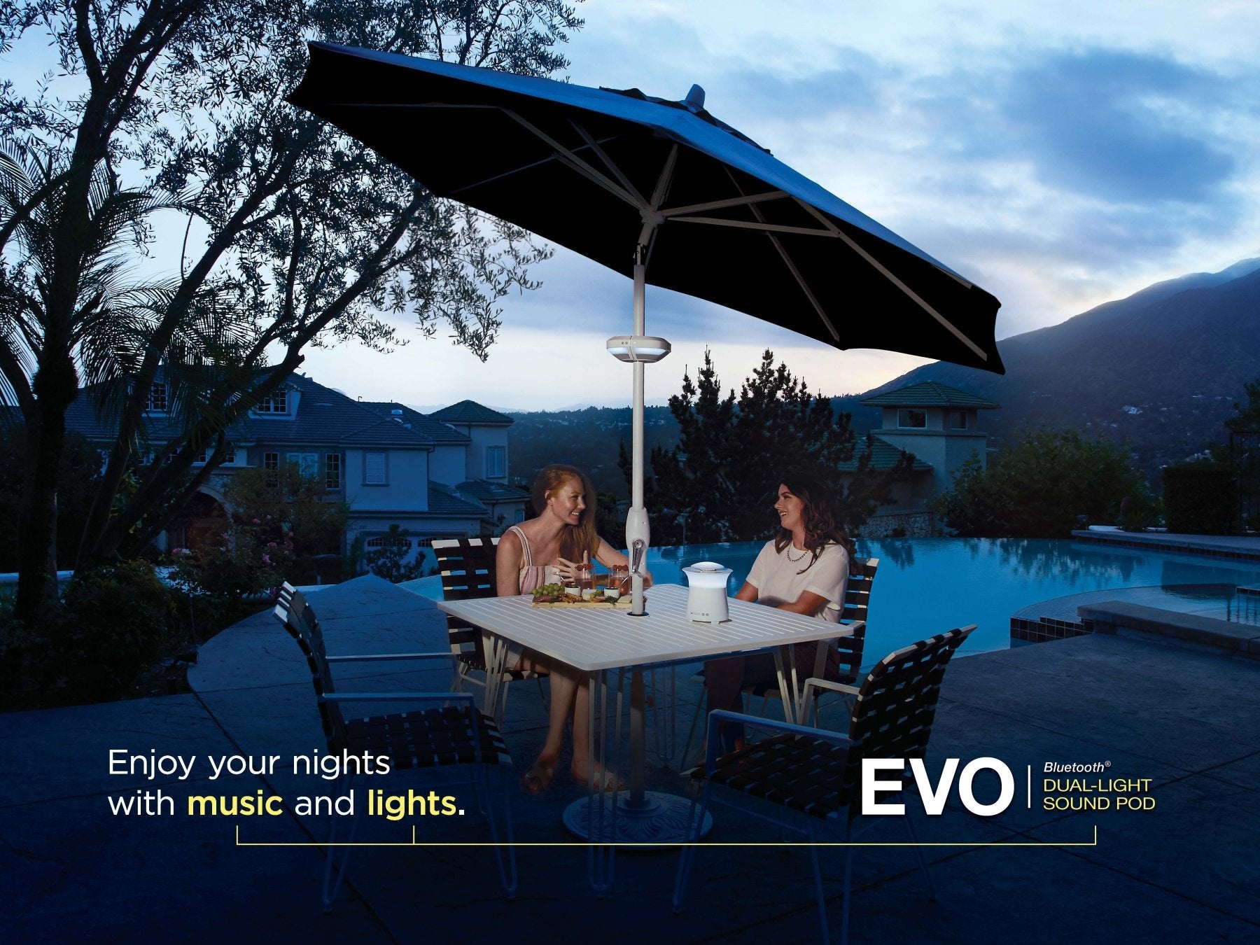 bluetooth patio umbrella EVO Dual-Light Sound Pod with Bluetooth® Speaker