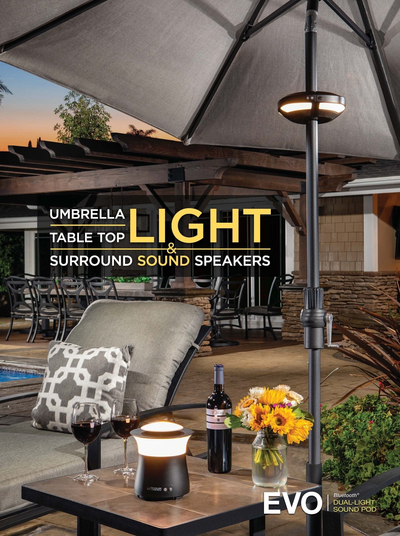bluetooth patio umbrella speaker EVO Dual-Light Sound Pod with Bluetooth® Speaker