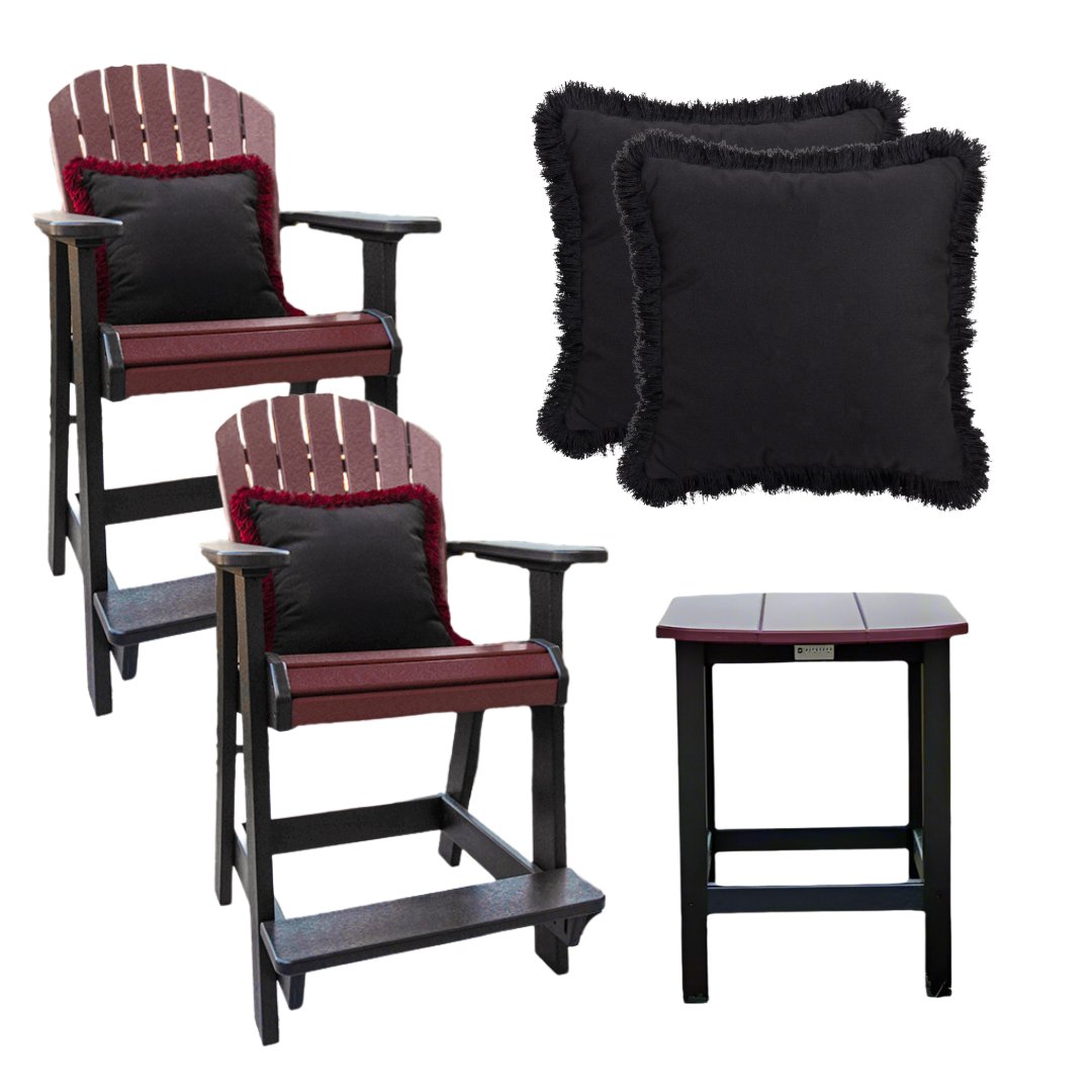 Fanback Counter Arm Chairs & Oval Side Table Set with 2 Fringe Pillows | Garnet & Black Collection - RSH Decor