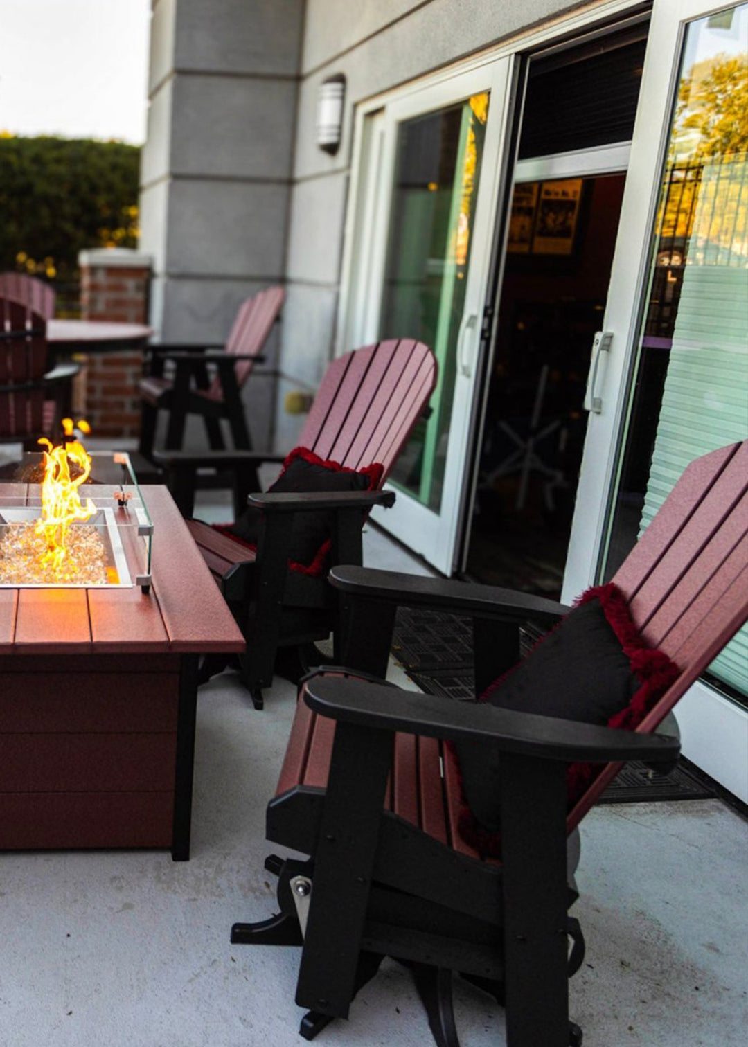 Fanback Swivel Glider Chairs and Stanton Fire Table Set | Garnet & Black Collection - RSH Decor