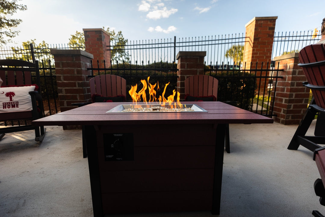 Fanback Swivel Glider Chairs and Stanton Fire Table Set | Garnet & Black Collection - RSH Decor