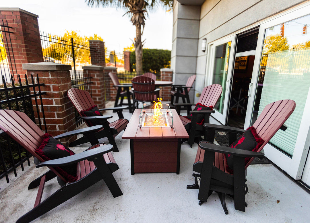 Fanback Swivel Glider Chairs and Stanton Fire Table Set | Garnet & Black Collection - RSH Decor