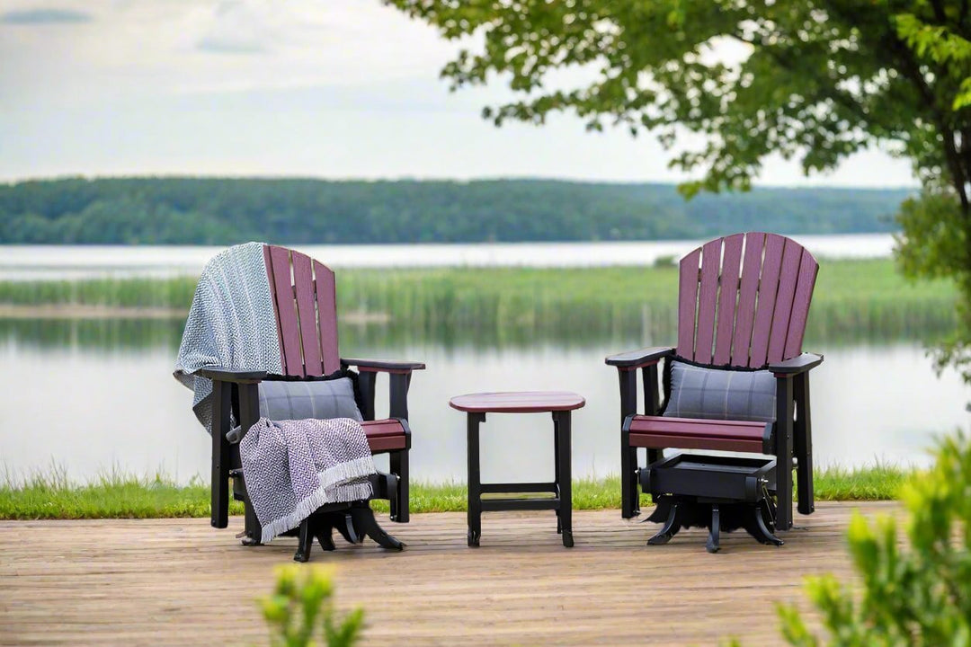 Fanback Swivel Gliders & Oval Side Table Set with 2 Fringe Pillows | Garnet & Black Collection - RSH Decor