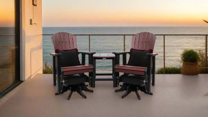 Fanback Swivel Gliders & Oval Side Table Set with 2 Fringe Pillows | Garnet & Black Collection - RSH Decor