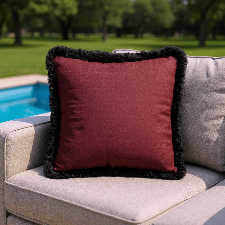 Garnet & Black Carolina Fringe Pillow | Sunbrella Performance Fabric | Garnet & Black Collection - RSH Decor