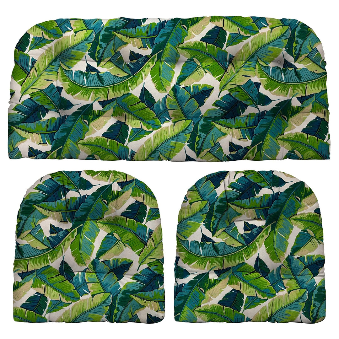 Indoor Outdoor 3 Piece Tufted Wicker Settee and Chair Cushion Set, All Weather, Water & Fade Resistant Polyester Fabric, 1 Loveseat Cushion 44” x 22” & 2 U - Shape Chair Cushions 22”x 22” - RSH Decor