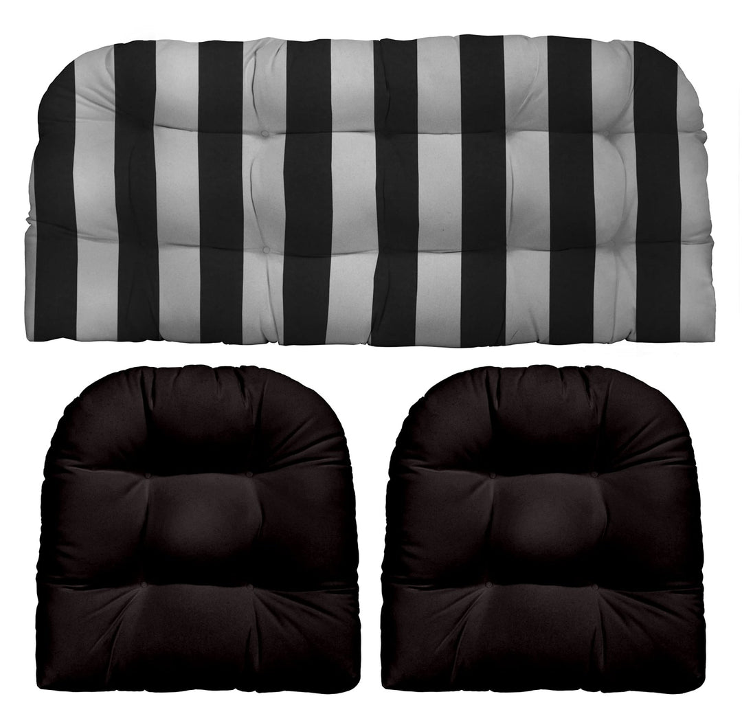 Indoor Outdoor 3 Piece Tufted Wicker Settee and Chair Cushion Set by RSH Décor, All Weather & Fade Resistant Polyester Fabric, 1 Loveseat Cushion 41”x19” & 2 U - Shape Chair Cushion 19”x19” - RSH Decor