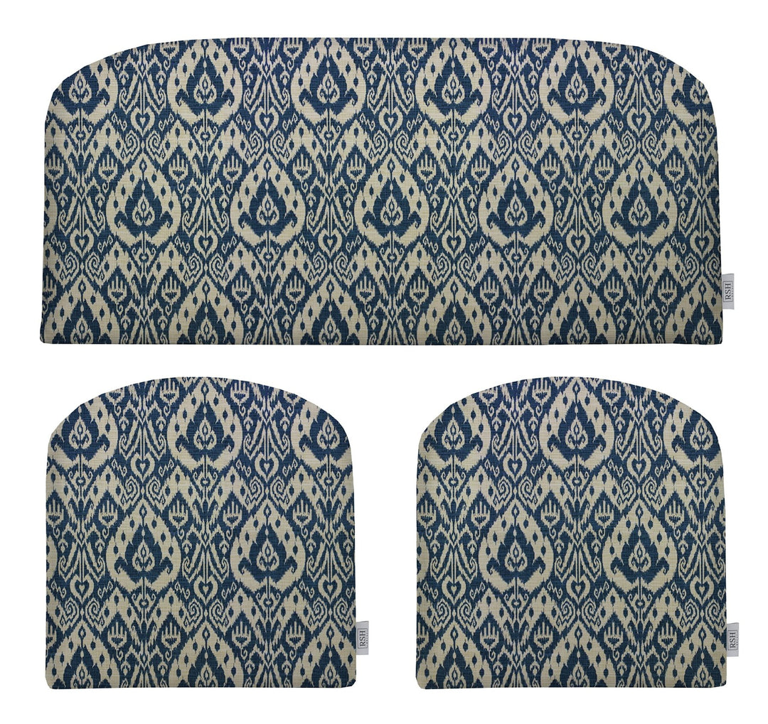 Indoor Outdoor 3 Piece Wicker Patio Cushion Set, All Weather, Water & Fade Resistant Polyester Fabric, 1 Loveseat Cushion 41” x 19” x 3” & 2 U - Shape Chair Cushions 19” x 19” x 3” - RSH Decor