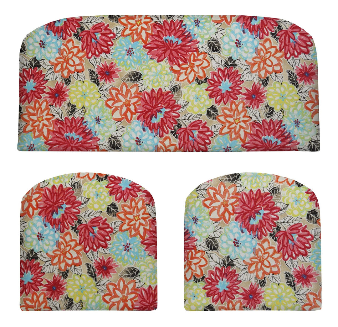 Indoor Outdoor 3 Piece Wicker Patio Cushion Set, All Weather, Water & Fade Resistant Polyester Fabric, 1 Loveseat Cushion 41” x 19” x 3” & 2 U - Shape Chair Cushions 19” x 19” x 3” - RSH Decor