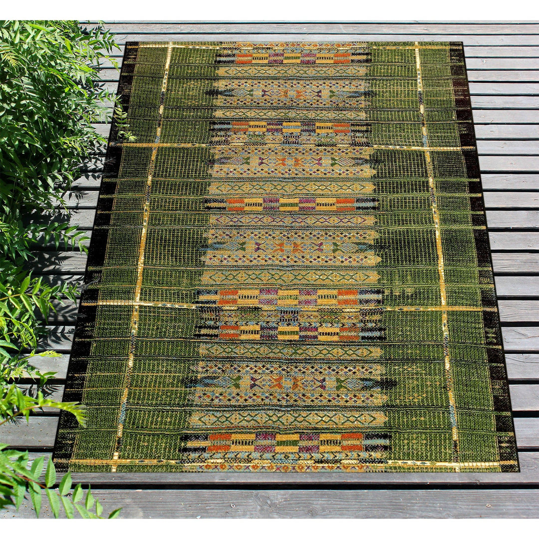 Liora Manne Marina Tribal Stripe Indoor/Outdoor Rug | Green - RSH Decor