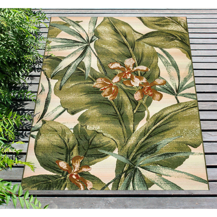 Liora Manne Marina Tropical Leaf Indoor/Outdoor Rug | Cream - RSH Decor