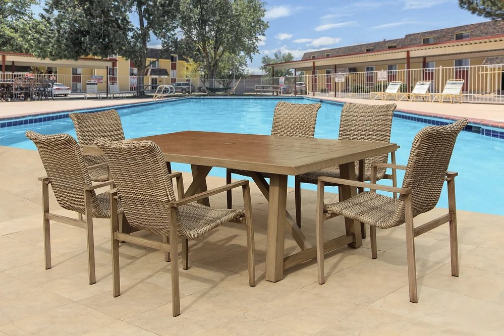 Newport Rectangle Dining Table and 6 Chairs | Phisco Outdoor | Weathered Teak - RSH Decor