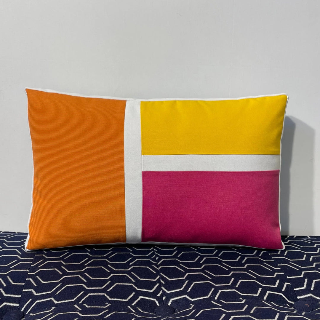 Oblique Studio Sunbrella Blocks Lumbar Pillow in Hot Pink/Tangerine - RSH Decor