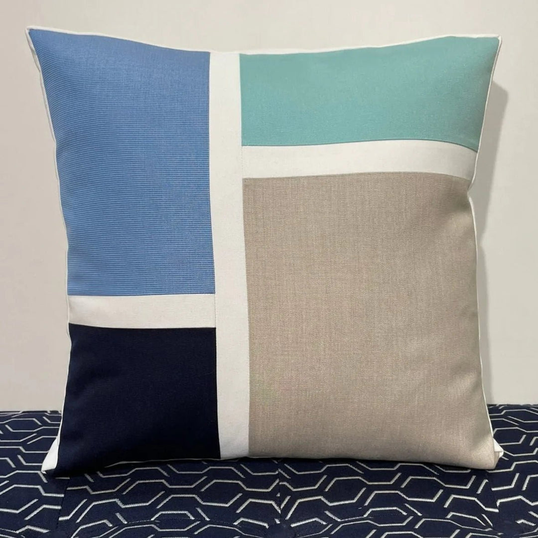 Oblique Studio Sunbrella Blocks Pillow in Air Blue/Glacier - RSH Decor