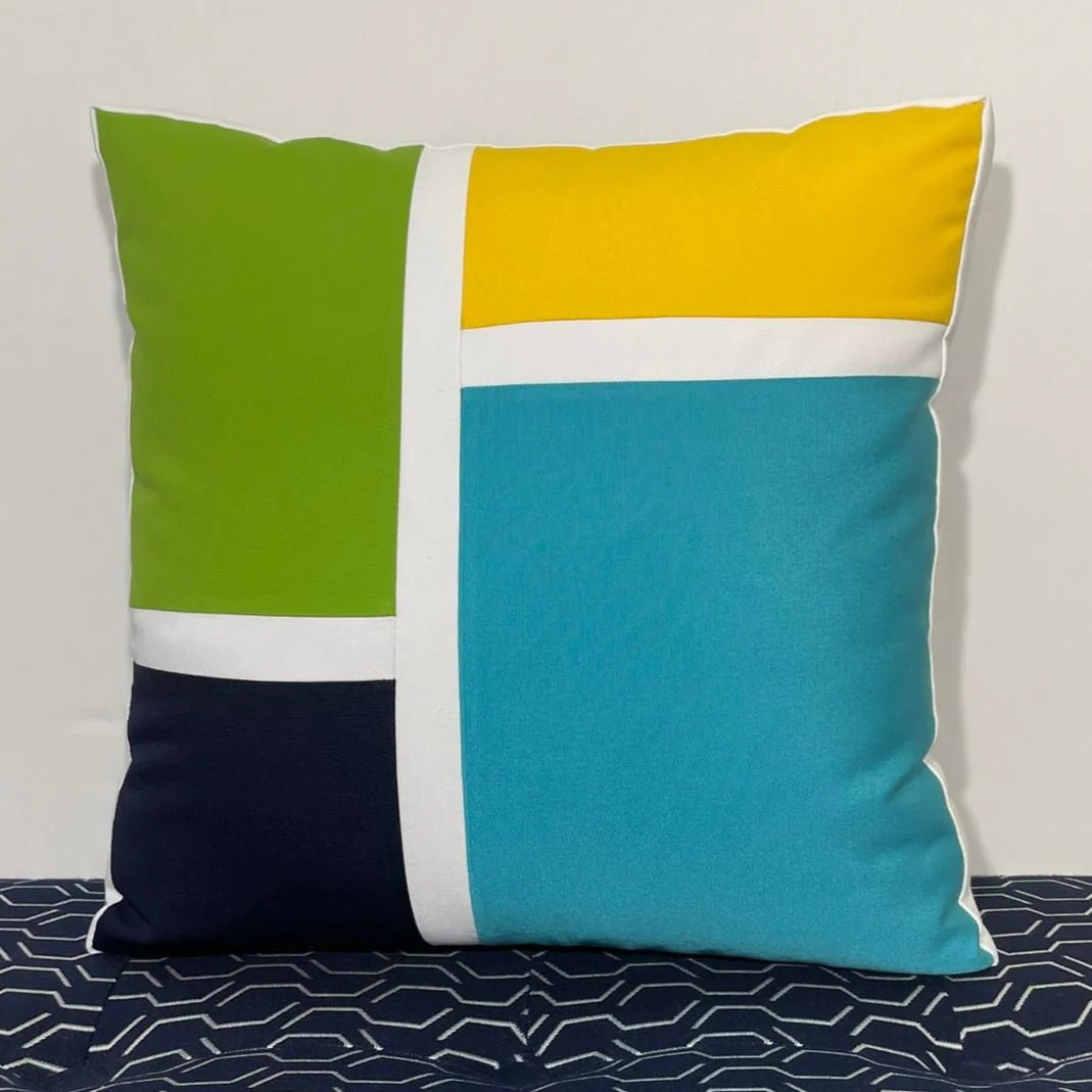 Oblique Studio Sunbrella Blocks Pillow in Aruba/Macaw - RSH Decor