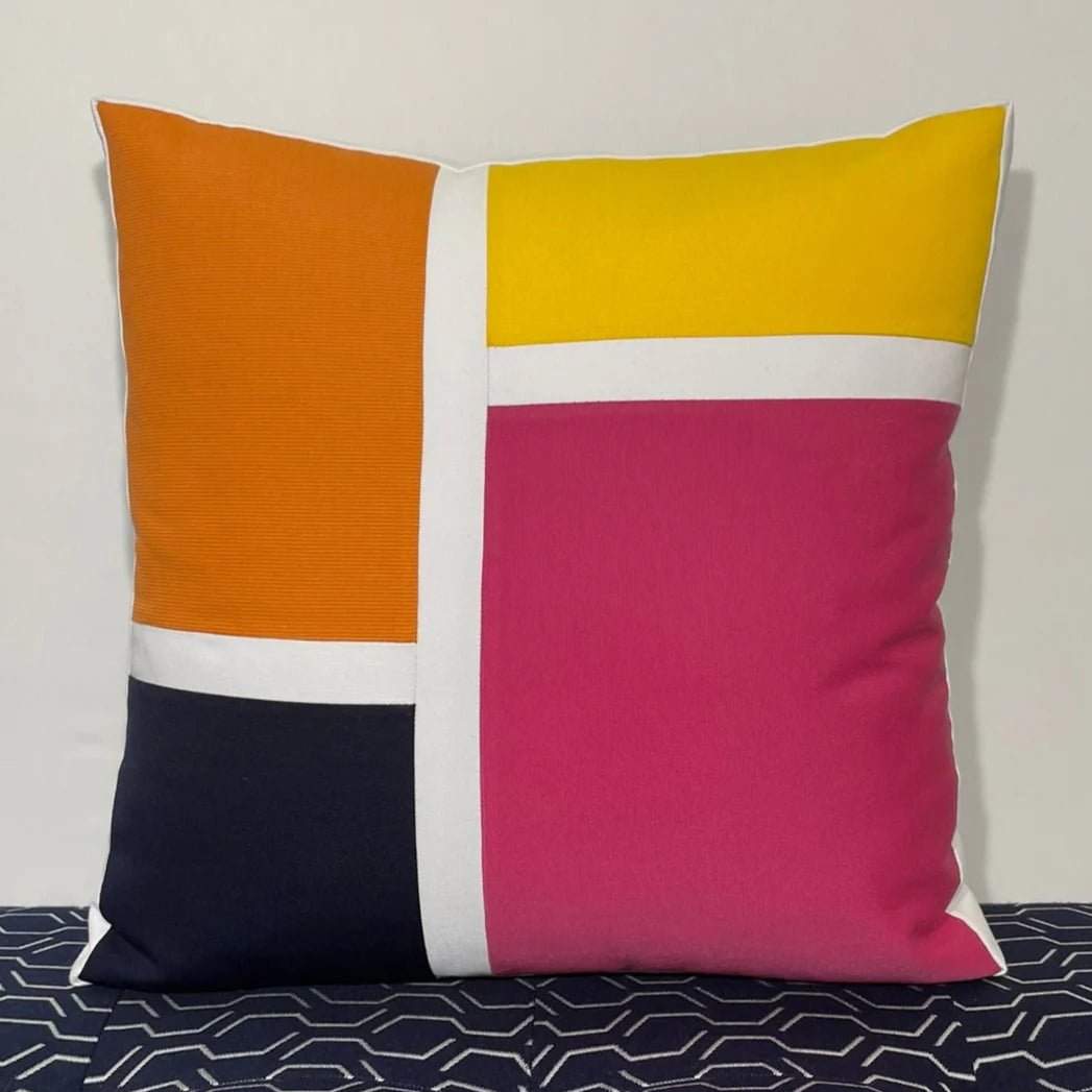 Oblique Studio Sunbrella Blocks Pillow in Hot Pink/Tangerine - RSH Decor