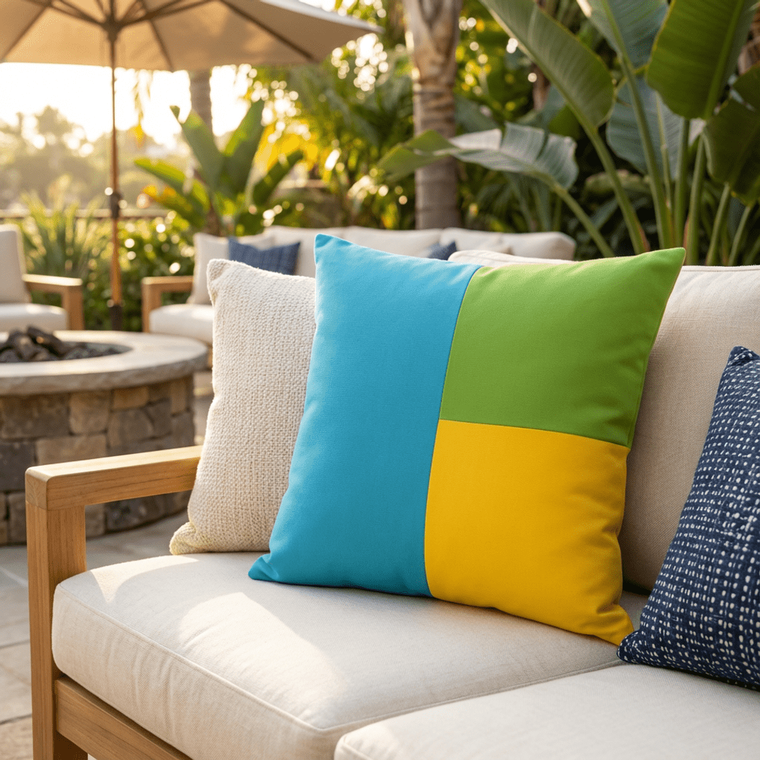 Oblique Studio Sunbrella Cube Pillow in Aruba/Macaw/Sunflower - RSH Decor