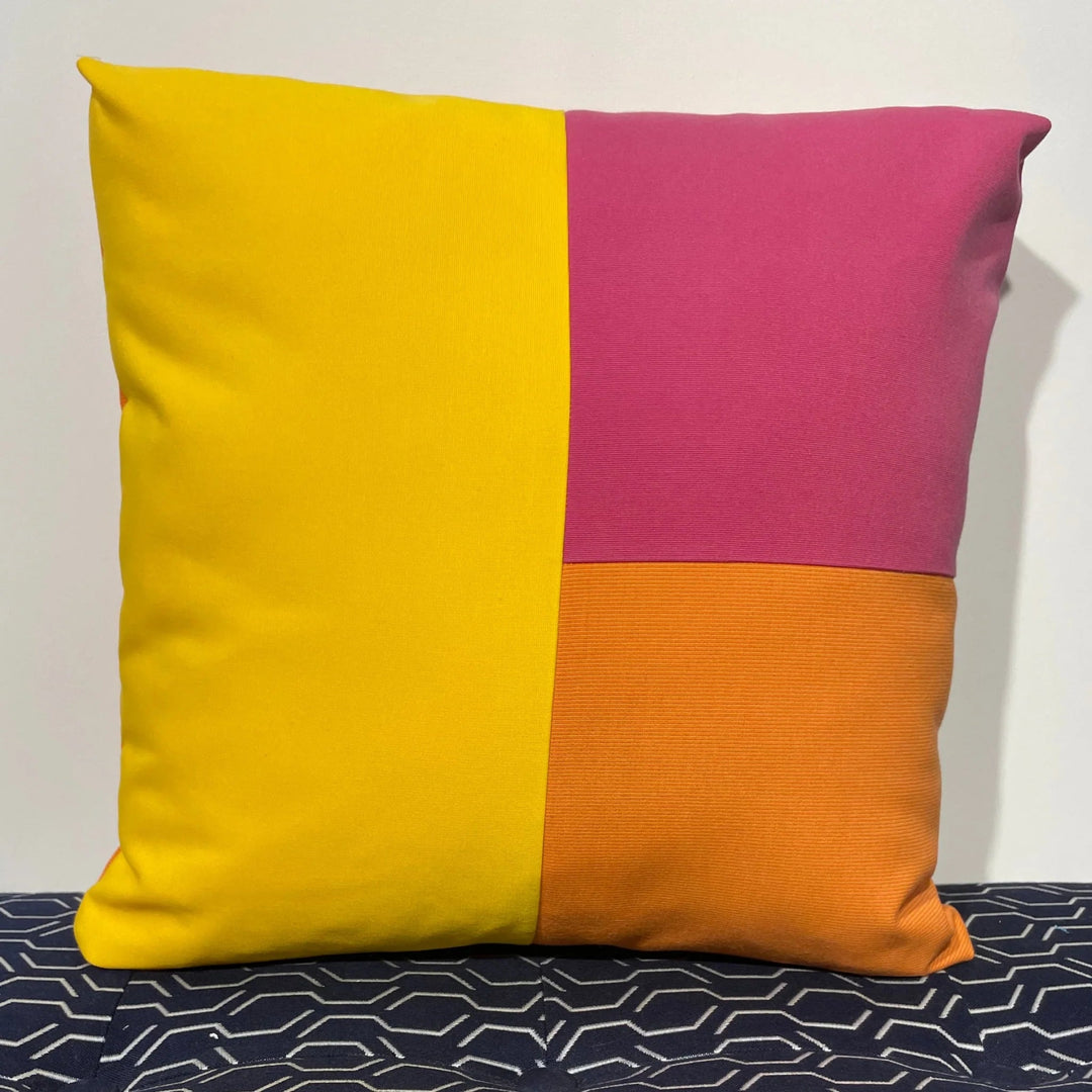 Oblique Studio Sunbrella Cube Pillow in Sunflower/Hot Pink/Tangerine - RSH Decor