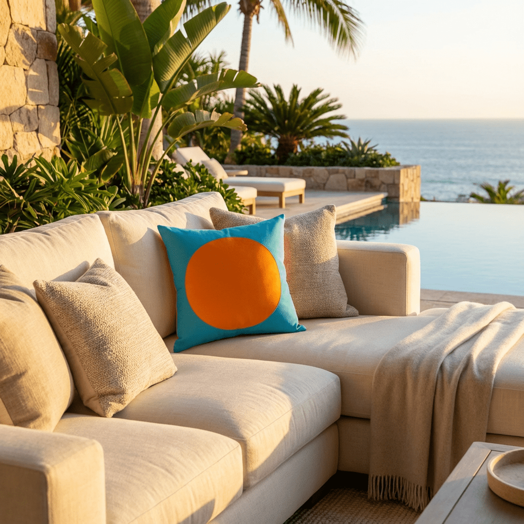 Oblique Studio Sunbrella Dot Pillow in Aruba/Tangerine - RSH Decor