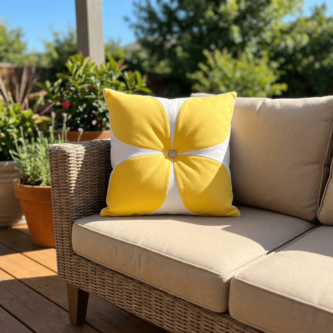 Oblique Studio Sunbrella Flower Pillow in Buttercup/Flax - RSH Decor