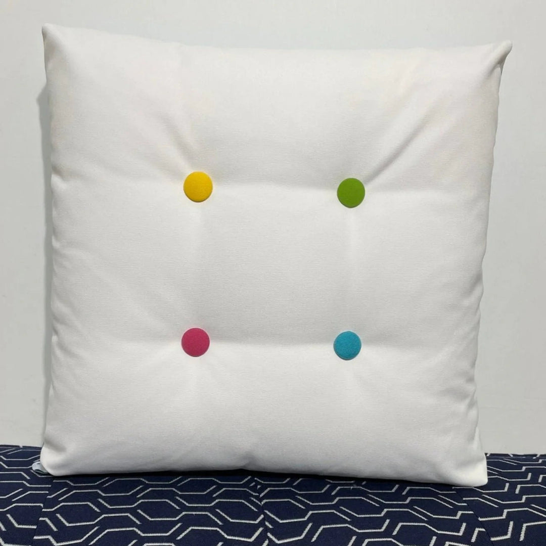 Oblique Studio Sunbrella Four Button Pillow in White/Aruba/Rainbow - RSH Decor
