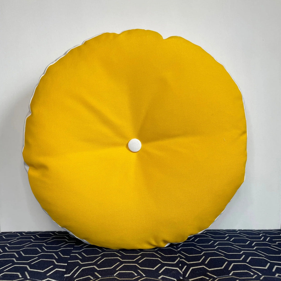 Oblique Studio Sunbrella Hero Circle Pillow in Sunflower/White - RSH Decor