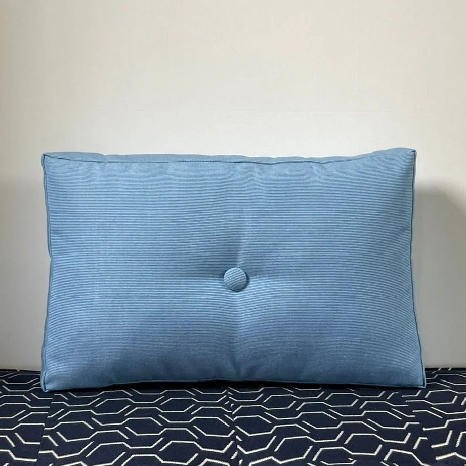 Oblique Studio Sunbrella Hero Solid Lumbar Pillow w/ Button in Air Blue - RSH Decor