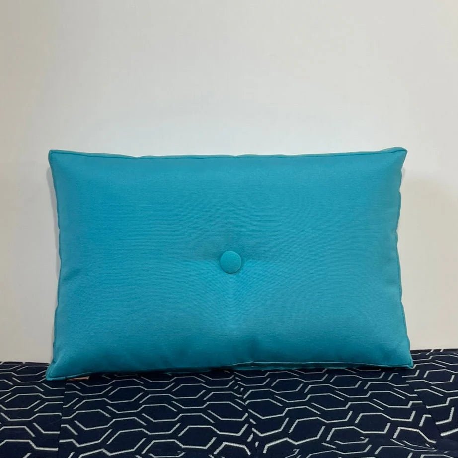 Oblique Studio Sunbrella Hero Solid Lumbar Pillow w/ Button in Aruba - RSH Decor