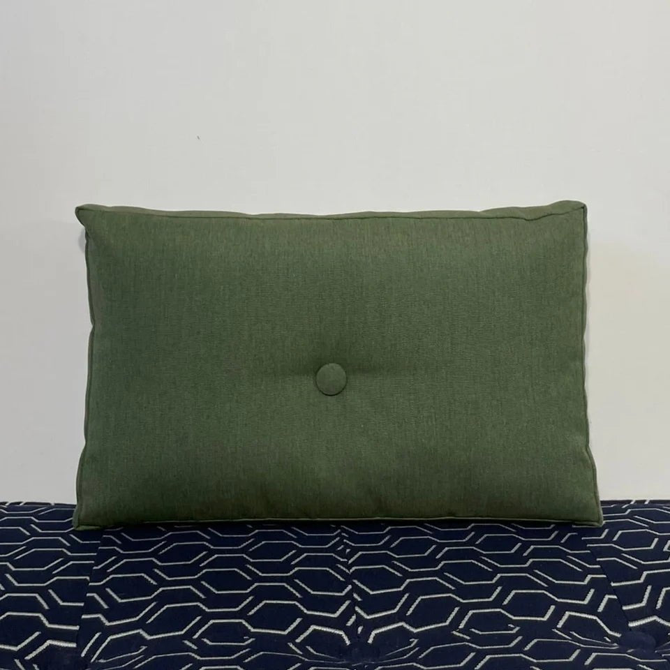 Oblique Studio Sunbrella Hero Solid Lumbar Pillow w/ Button in Fern - RSH Decor