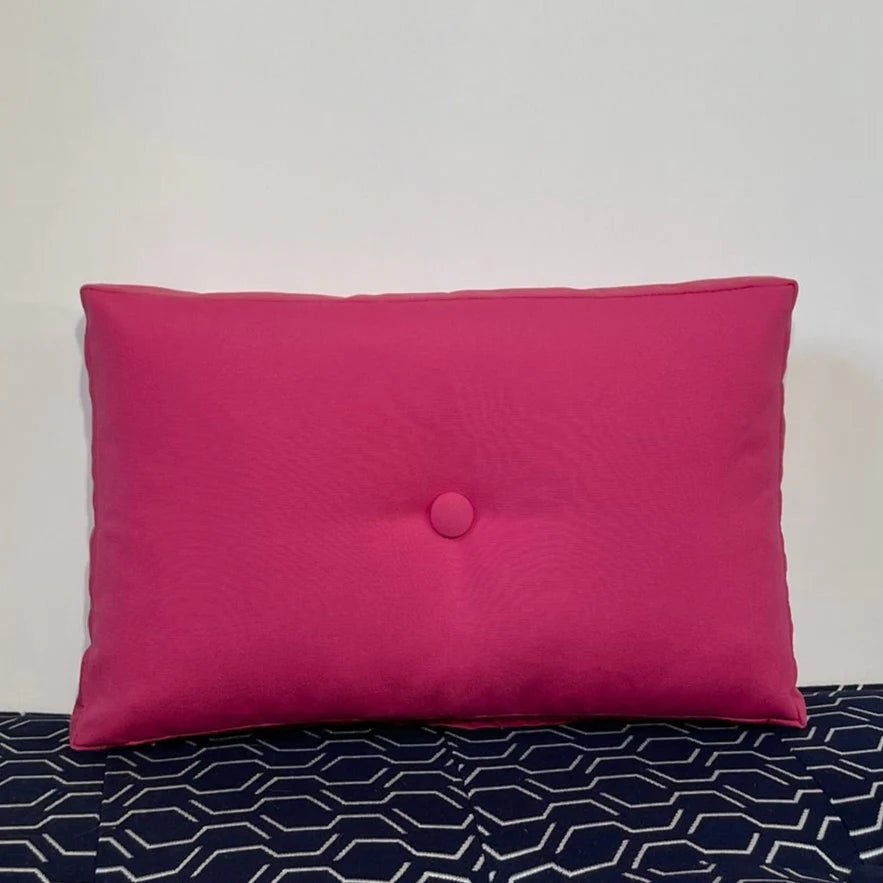 Oblique Studio Sunbrella Hero Solid Lumbar Pillow w/ Button in Hot Pink - RSH Decor