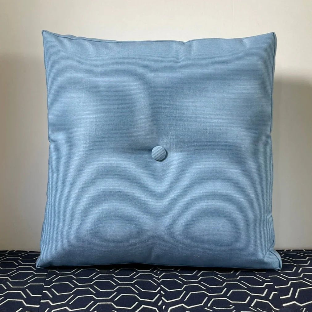 Oblique Studio Sunbrella Hero Solid Square Pillow w/ Button in Air Blue - RSH Decor