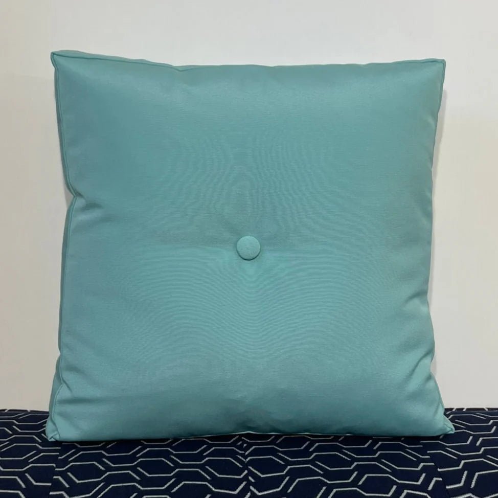 Oblique Studio Sunbrella Hero Solid Square Pillow w/ Button in Glacier - RSH Decor