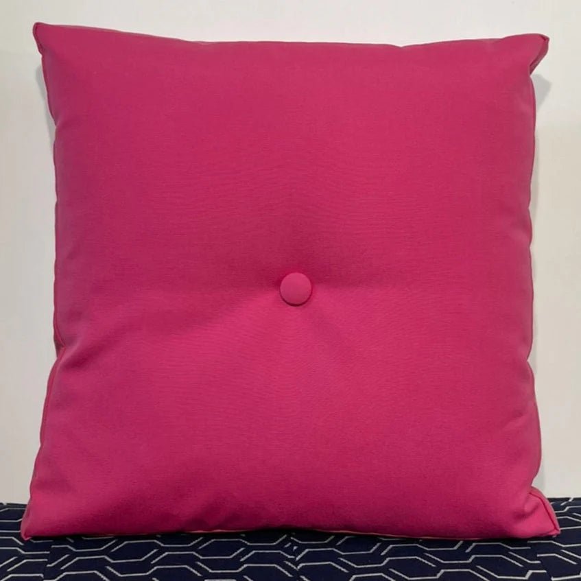 Oblique Studio Sunbrella Hero Solid Square Pillow w/ Button in Hot Pink - RSH Decor