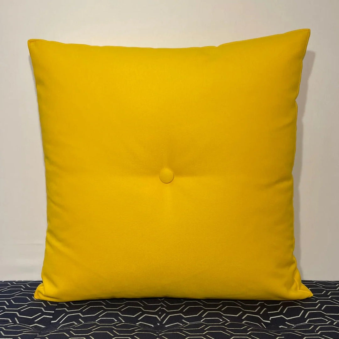 Oblique Studio Sunbrella Hero Solid Square Pillow w/ Button in Sunflower - RSH Decor