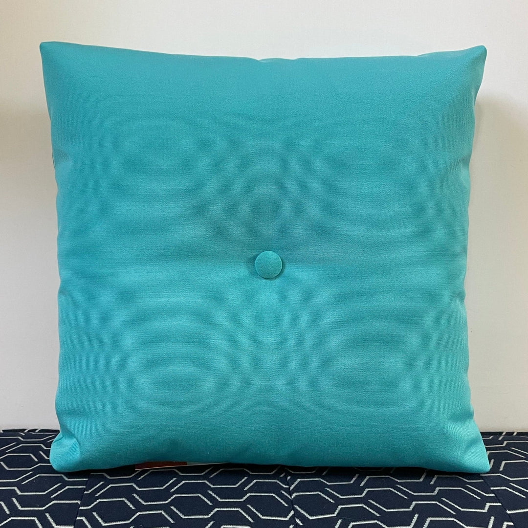 Oblique Studio Sunbrella Icon Solid Square Pillow w/ Button in Aruba - RSH Decor